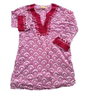 Roller Rabbit Roberta Tunic Cotton Pink Small Embroidered Cover-Up Beach Pajama